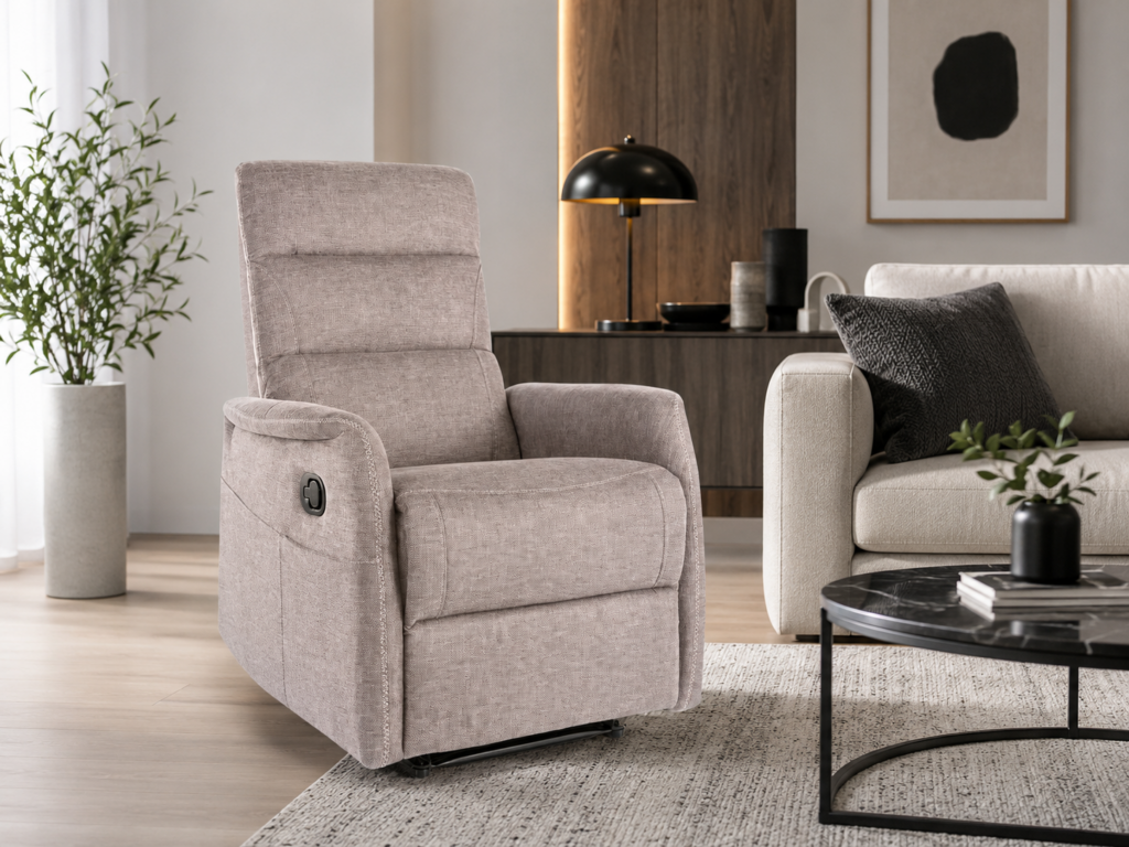 Fotel relaksacyjny w nowoczesnym salonie z funkcją relax