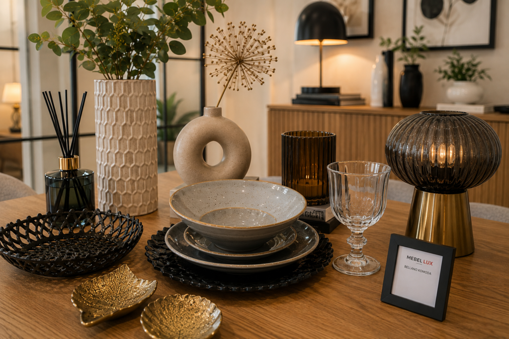 Designerskie dodatki do wnętrz dostępne w salonie Mebel Lux Oświęcim – dekoracyjne wazony, ceramika i stylowe akcesoria