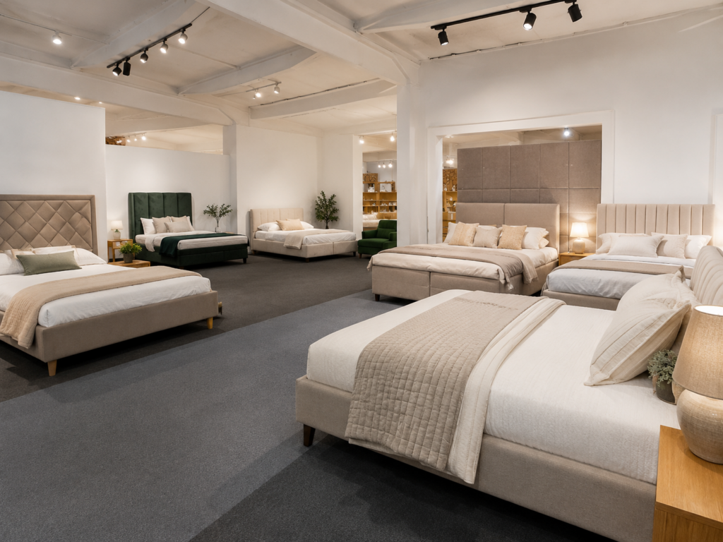 Galeria łóżek tapicerowanych i mebli do sypialni w salonie Mebel Lux Stylowe Wnętrza w Oświęcimiu.